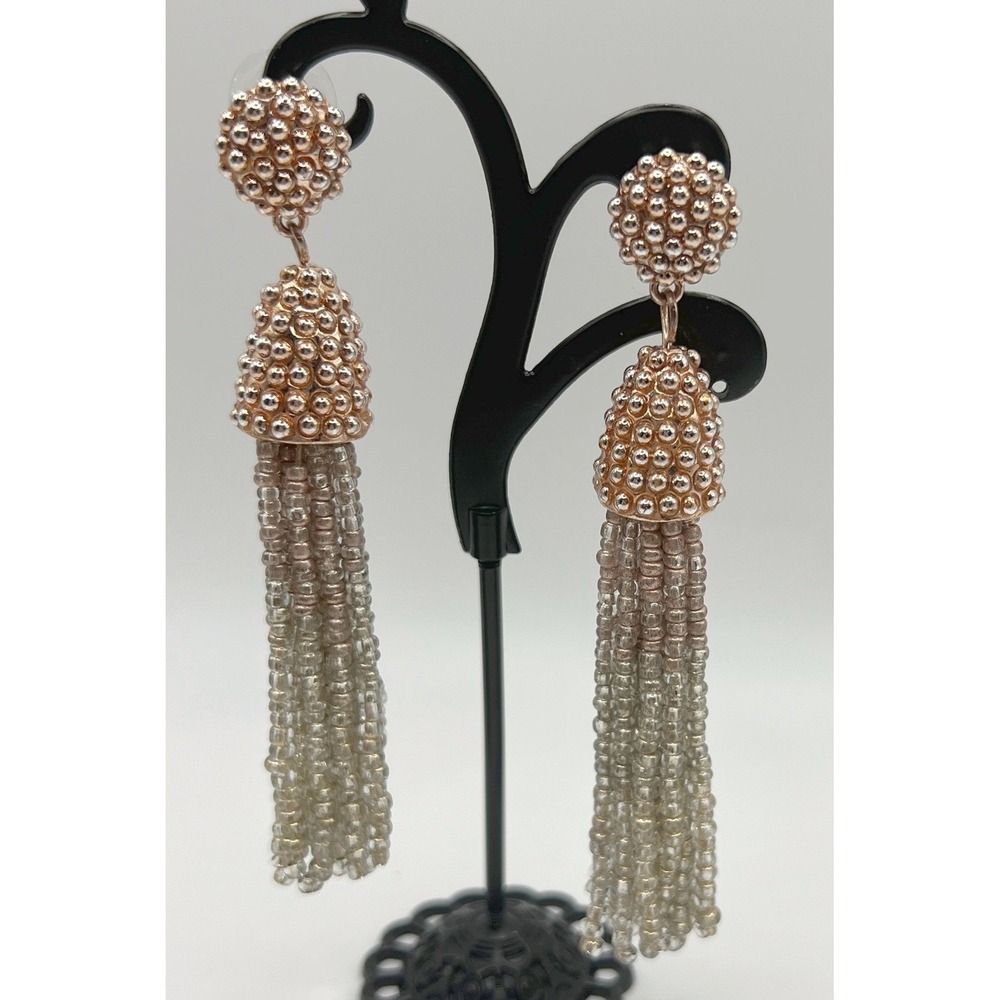 BaubleBar Statement Beaded Tassel Earrings | Rose Gold Tone & Glass Beads